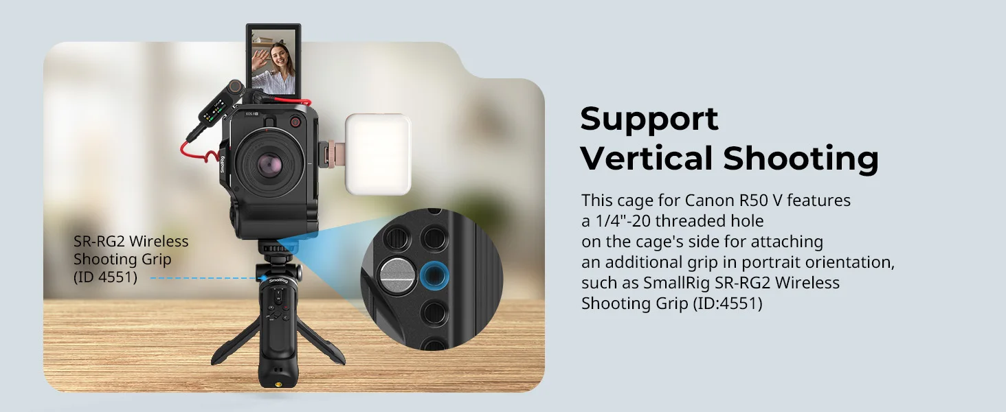 SmallRig Cage für Canon EOS R50 V mit Silikongriff und Arca-Swiss Schnellwechselplatte für Stative für DJI RS Stabilisatoren -5427 – Detail 4