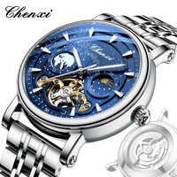 CHANXI 8872 Fully Automatic Mechanical Starry Sky Watch Men's Fashion Moon Phase Tourbillon Skeleton Steel Strip Watches for Man