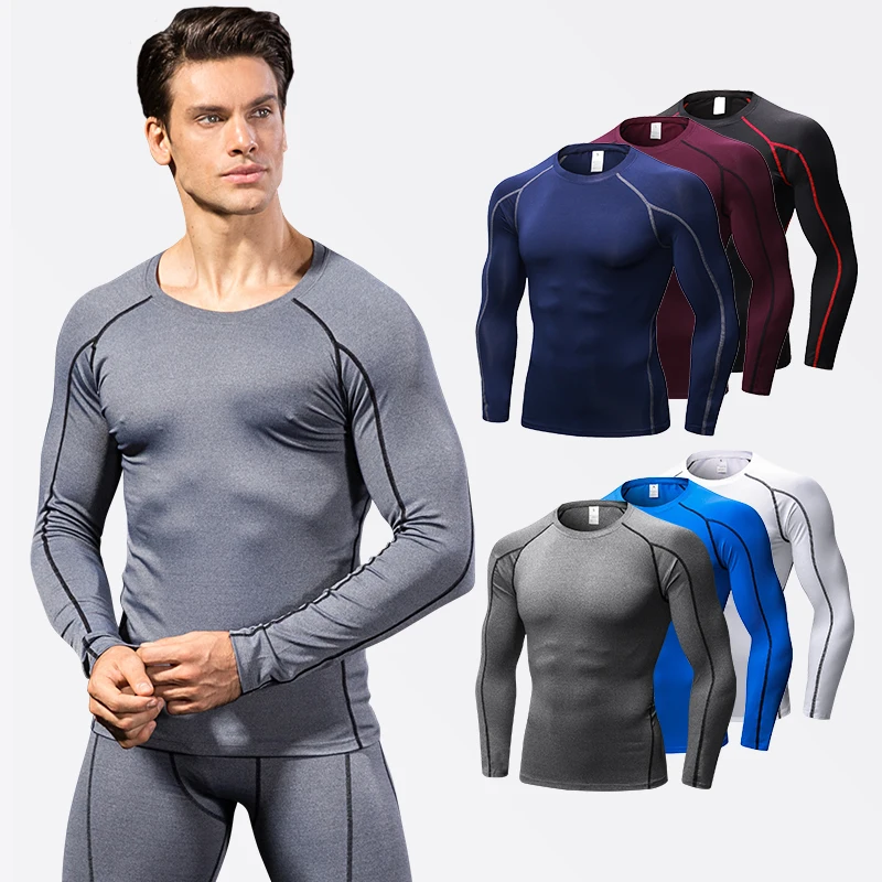 Men's Compression Shirt Long Sleeve Sports Workout T-Shirts Sport Quick Dry Fitness Running Tops Gym Sports Tights