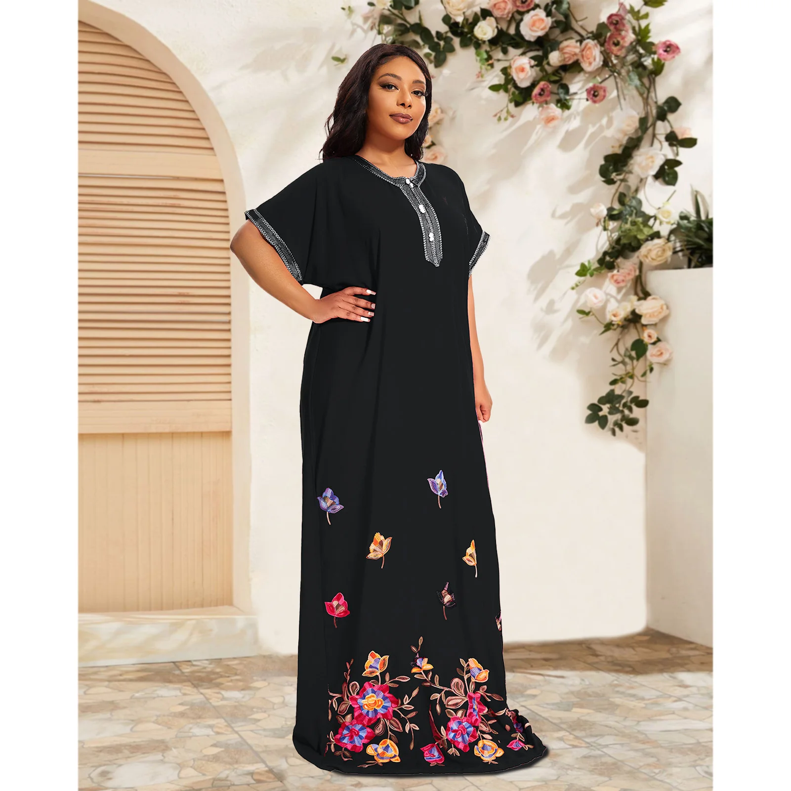 PlusSize Geleneksel Pamuk Kaftan Giyim Gevşek Abayas Elbise Afrika Plaj Ev Dashiki Loungewear Kısa Kollu KapakFas