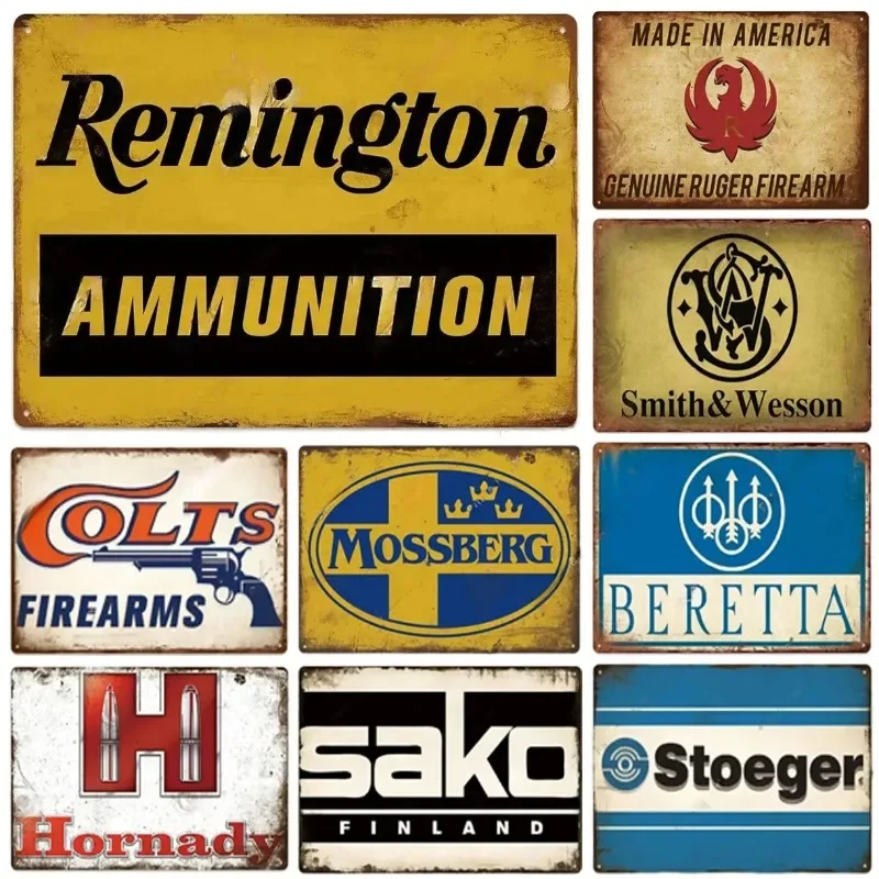 Metal Tin Signs Pistol Stonger Beretta Wesson Colt Vintage Rust Poster Art Wall Plaque Sign Decor Bar Garage Iron Plate Painting