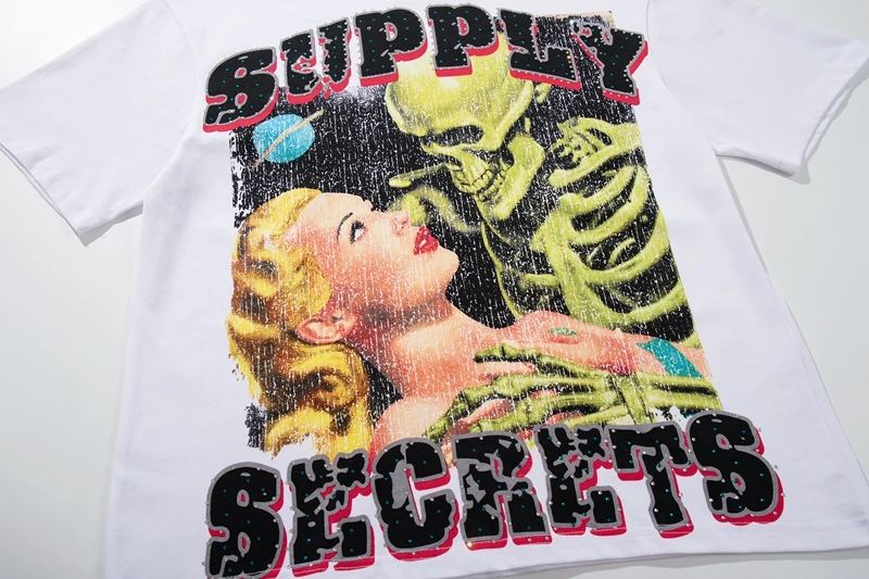 Space Skull Astronaut Grafik T-Shirt Herren Strass-Nieten-Verzierung Übergroßes Sommer Y2K Streetwear Baumwoll-Rundhals-T-Shirt – Detail 12
