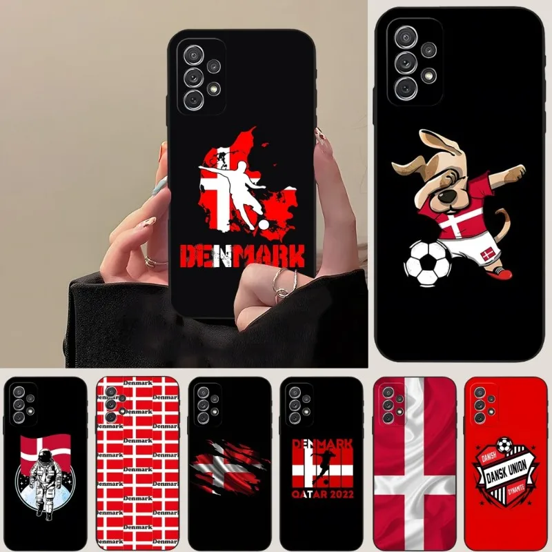 Denmark National Flag Phone Case For Samsung A53 A52 A51 A12 A50 A33 A13 A22 A31 A40 A03S A32 A21 A81 A42 Silicone Black Cover