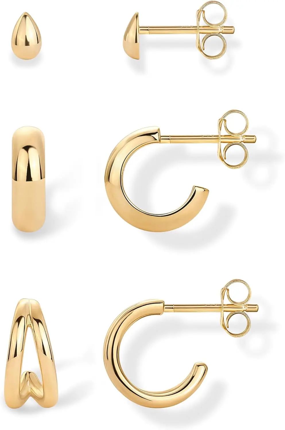 

Gold Hoop Earrings for Women - 14K-18K Yellow Gold Plated 925 Sterling Silver - Hypoallergenic 3-Pair