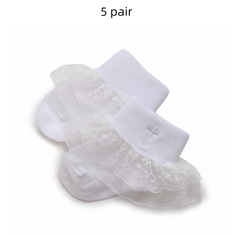 Weiße, weiche Baumwoll-Babysocken für Kleinkinder, Taufsocken für Neugeborene, 0–18 Monate, 5 Paar Socken – Detail 3