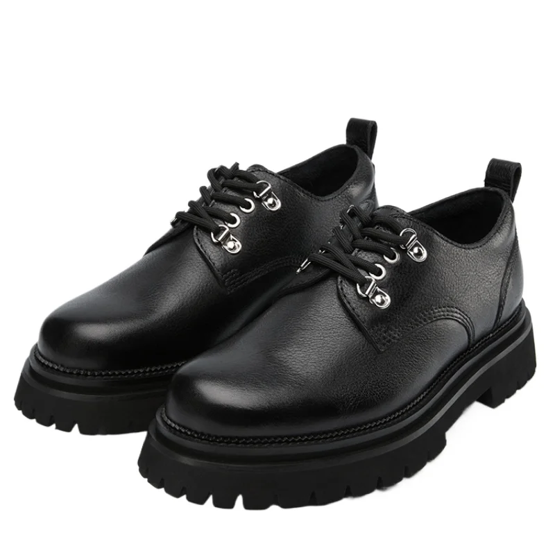 

Derby Shoes for Men's Fashiona Rivets Design Height Increasing Shoes Genuine Leather Thick Platform Daily Versatile Casual Shoes