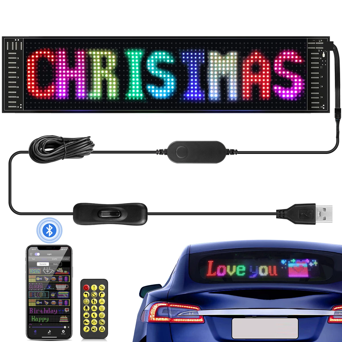 

Bluetooth APP Control Logo Light USB 5V Programmable Display Car Scrolling Advertising Custom Text Pattern Animation LED Sign