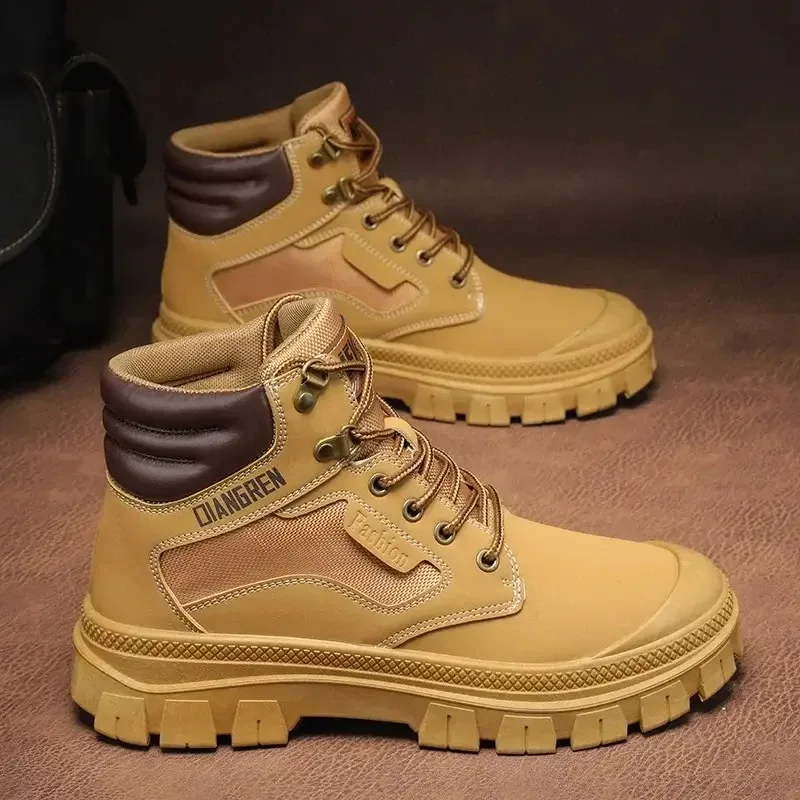 

Men's Boots Fashion Motorcycle Ankle Boots High Top Casual Shoes for Men Lace Up Platform Boot Non Slip Hiking Boot Botas Hombre