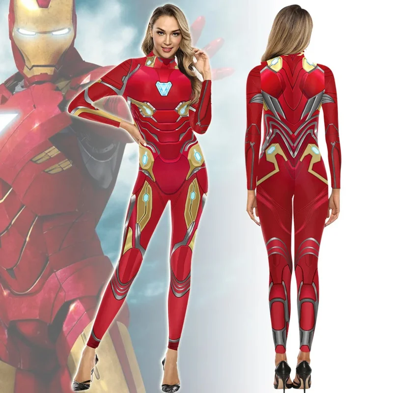 

Iron and Man Women Bodysuit Superhero Jumpsuit Captain America Catsuit Sexy Black Widow Cosplay Costumes Halloween Gift