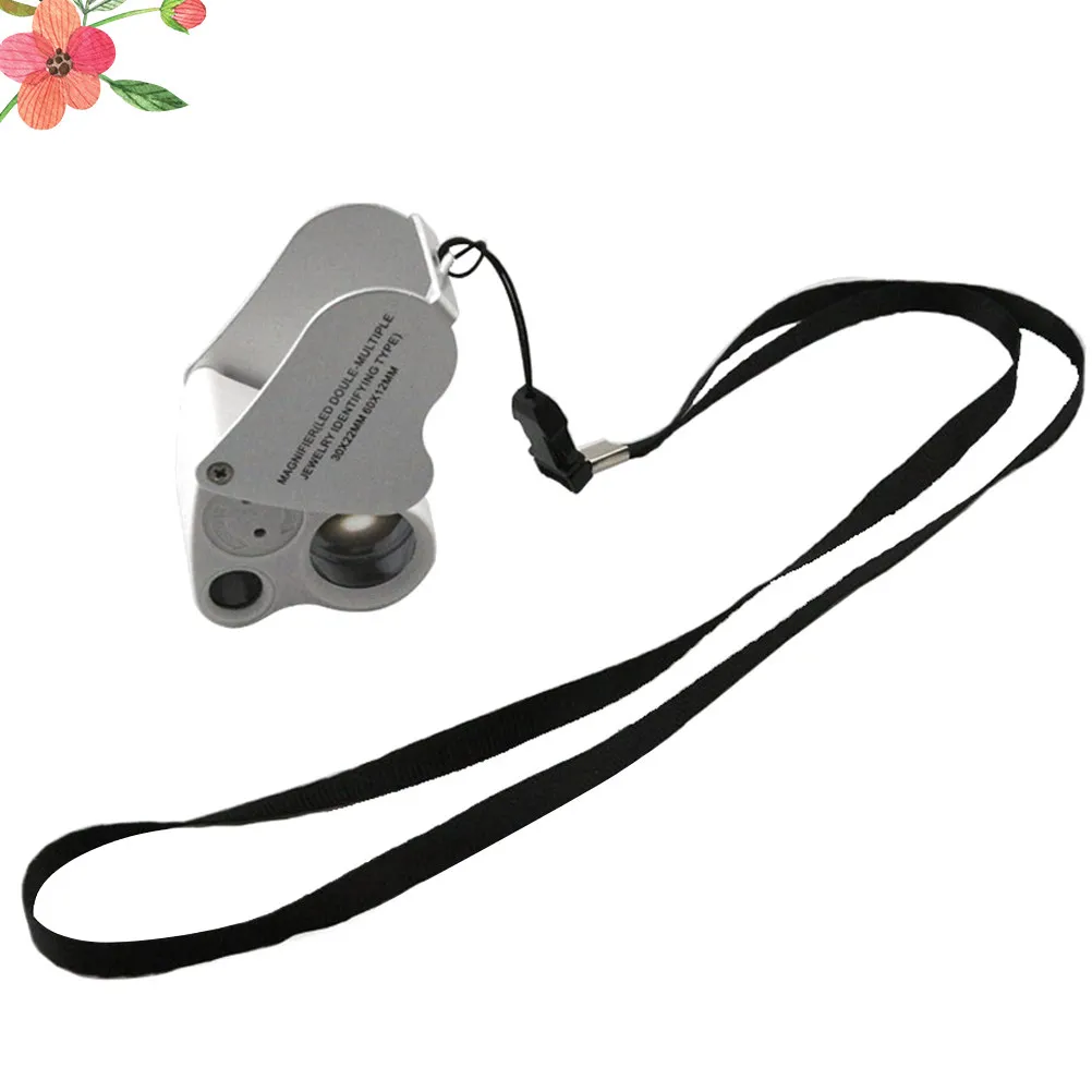 1Pcs 30X 60X Dual Focus Gemstone Magnifying Glass with 2 Bright Leds Ergonomic Portable Jewelry Loupe for Professional Home Use