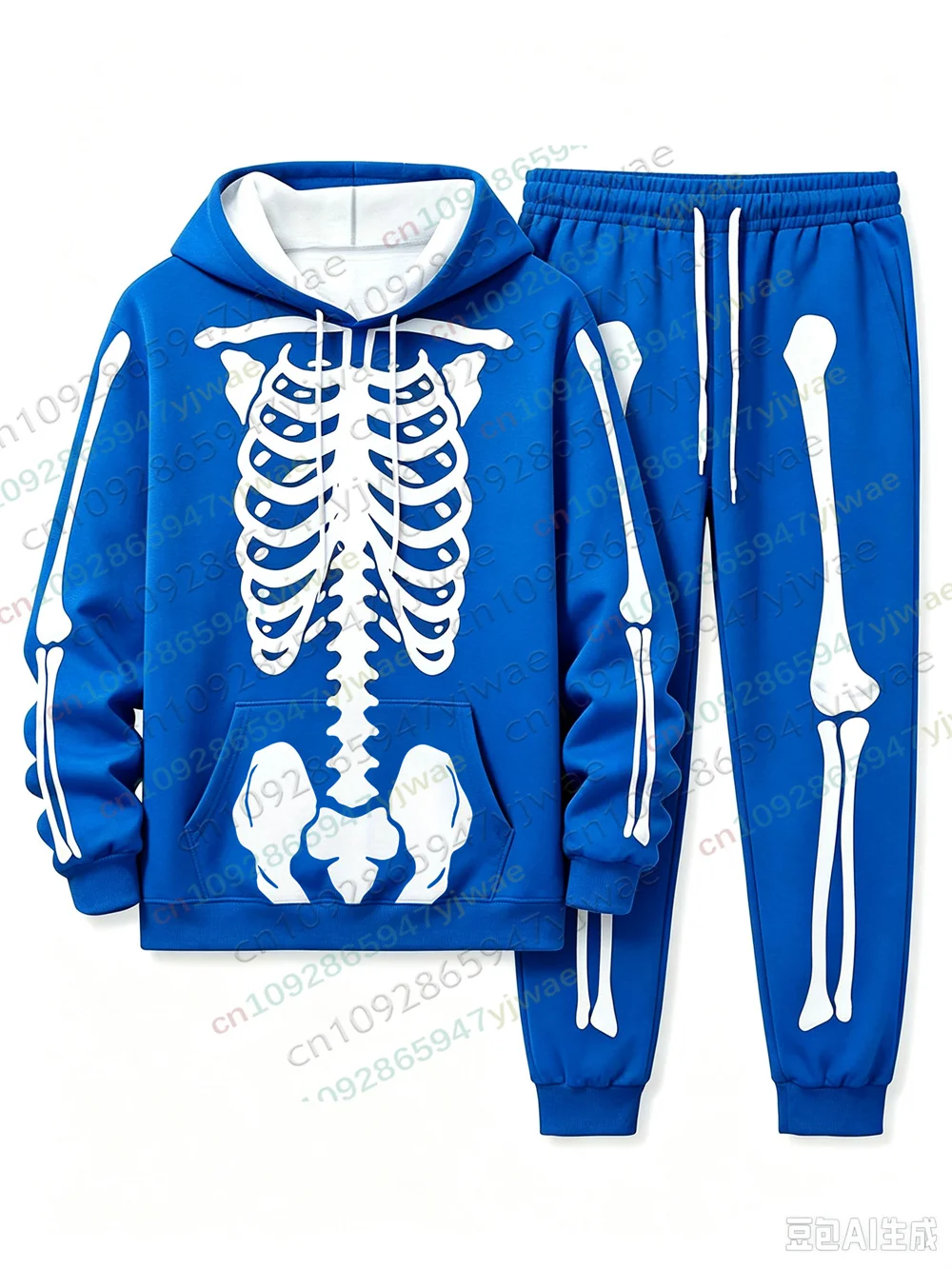 Men'S 2-Piece Halloween Skull 3d Printed Set Fashionable Casual Hoodie Sports Pants Autumn Winter Comfortable Street Clothing