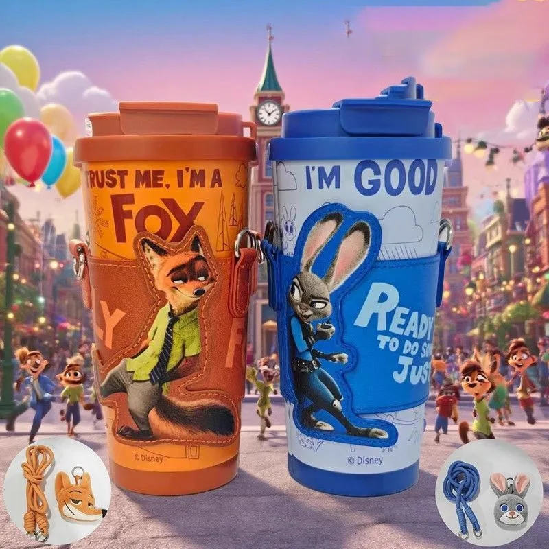 كارتون زوتوبيا جودي نيك سعة كبيرة من القش للشرب المباشر كوب مزدوج كوب آيس كينغ معزول مطبوع بحزام جلدي هدية عيد