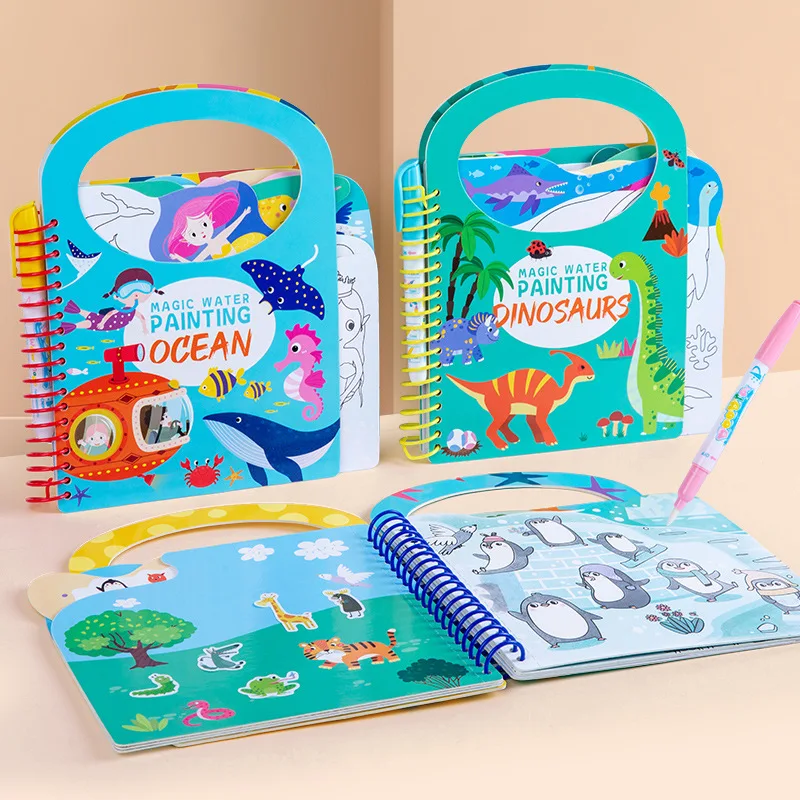 Libro da colorare riutilizzabile per bambini Libro da disegno ad acqua magica Fai da te Scuola materna Graffiti Pittura Disegno Giocattoli Giocattoli per la prima educazione