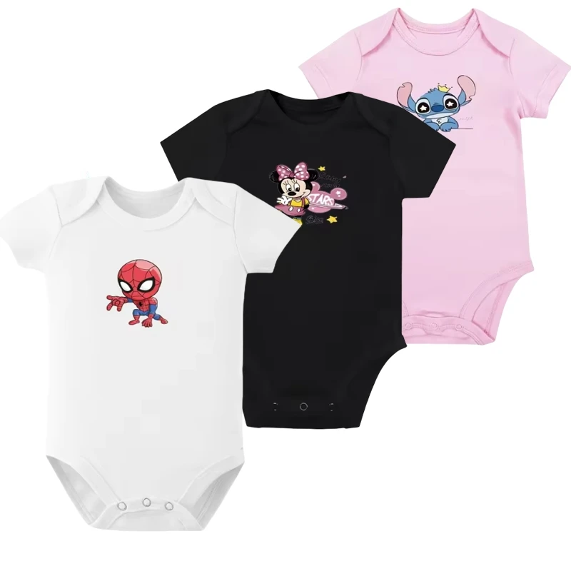 الوليد الطفل الصيف بذلة من القطن الخالص قصيرة الأكمام رقيقة الكرتون الرجل العنكبوت الزحف دعوى 0-3 أشهر ملابس الطفل #1