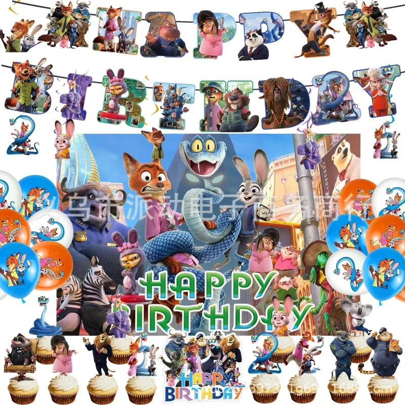 

Самый продаваемый мультфильм аниме Zootopia 2, тематическое украшение для дня рождения, кролик, полицейский флаг, бирка для торта, набор воздушных шаров, поставки