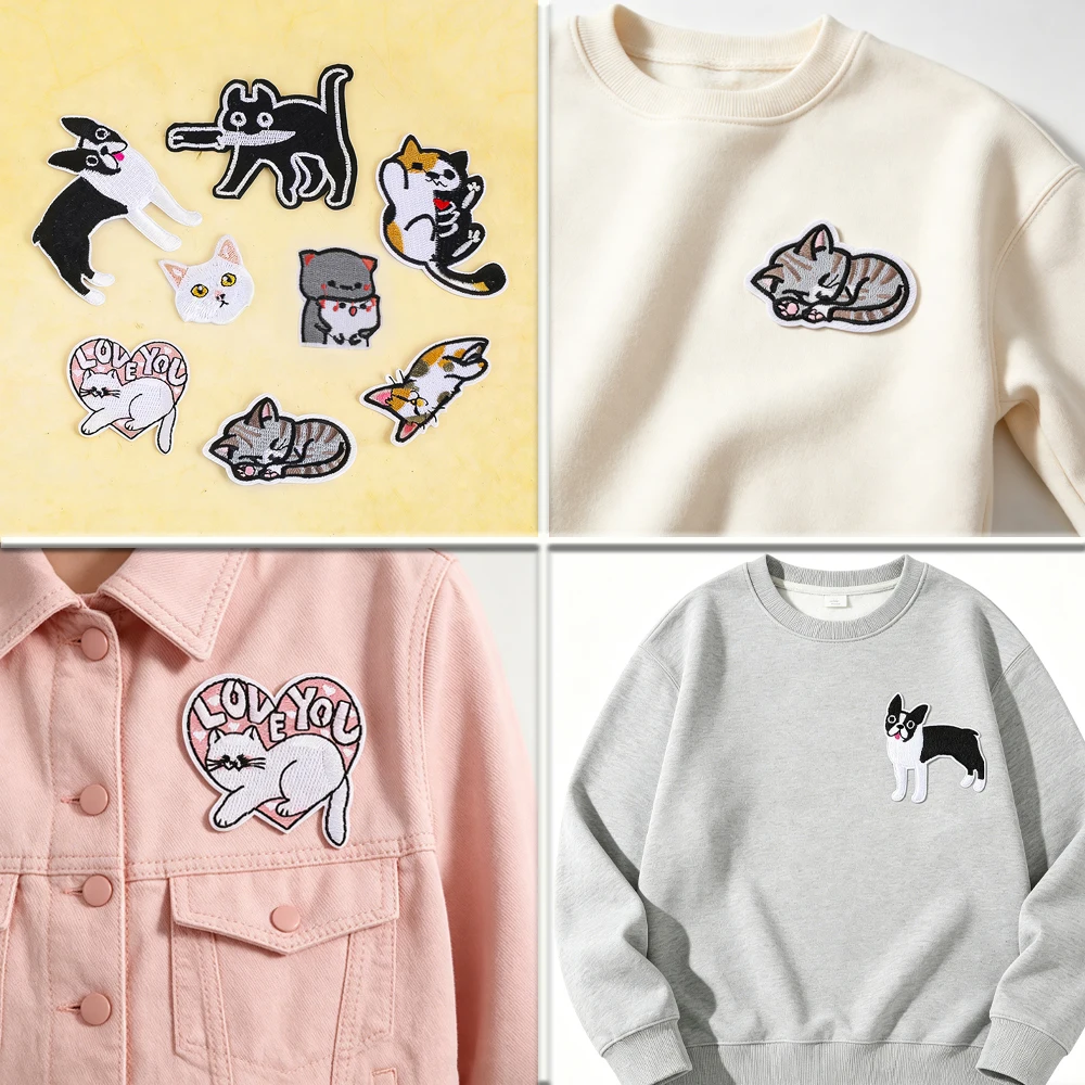 Niedliches Katzen- und Hunde-Stickerei-Aufnäher-Set zum Aufbügeln für Kinderkleidung, Rucksack, Hut, Dekoration, Geschenk für Katzenliebhaber, Kindergeschenk, Neu. – Detail 1