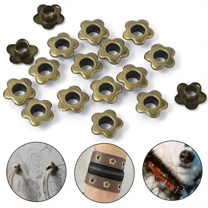 

75Pcs Bronze Flower Eyelets, for Canvas Backpack Decor, Anti-Oxidation, Retro Bag Accessories
