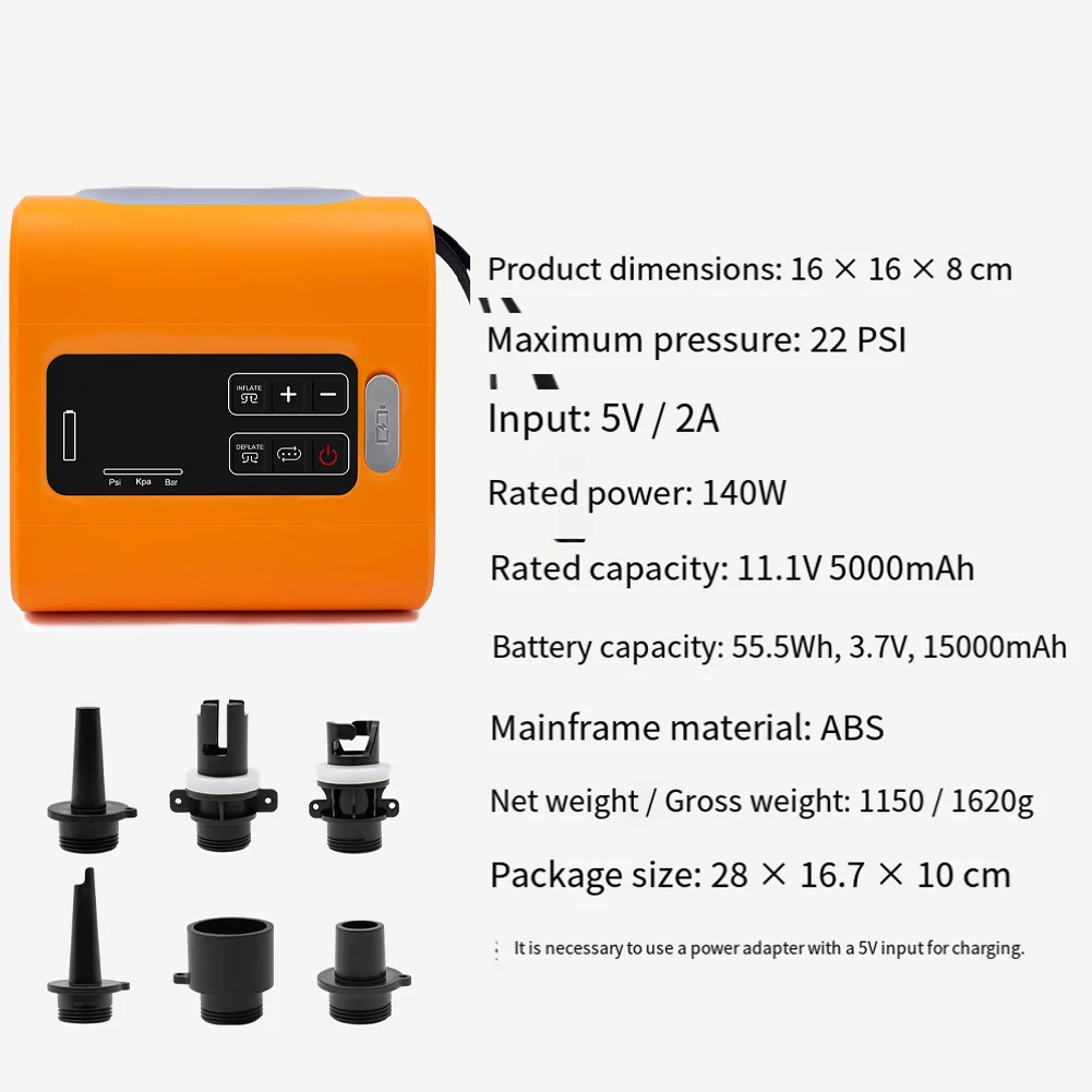 

Electric Air Pump for For kayak Paddle Boards SUPs Inflatable Boats Portable Lithium Battery Powered with Multiple Nozzles