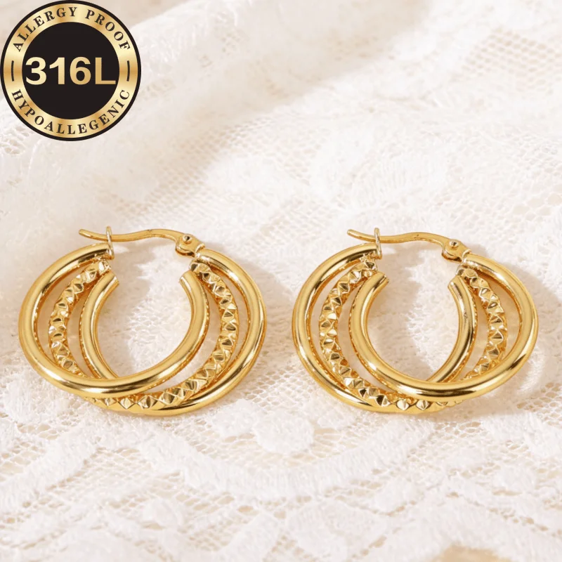 316L high-quality stainless steel hypoallergenic Golden earrings, batch flower gypsy cross-stitched round earrings are golden