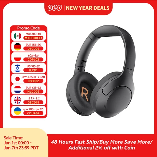 QCY-auriculares inalámbricos H3 Lite ANC, cascos por encima de la oreja con Bluetooth 5,3, cancelación activa de ruido, controlador de 40mm, sonido HiFi