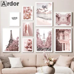 Pink Reed Flower Tower Paris Car Beach Wall Art Canvas Painting Nordic Posters And Prints Pictures For Living Room Home Decor