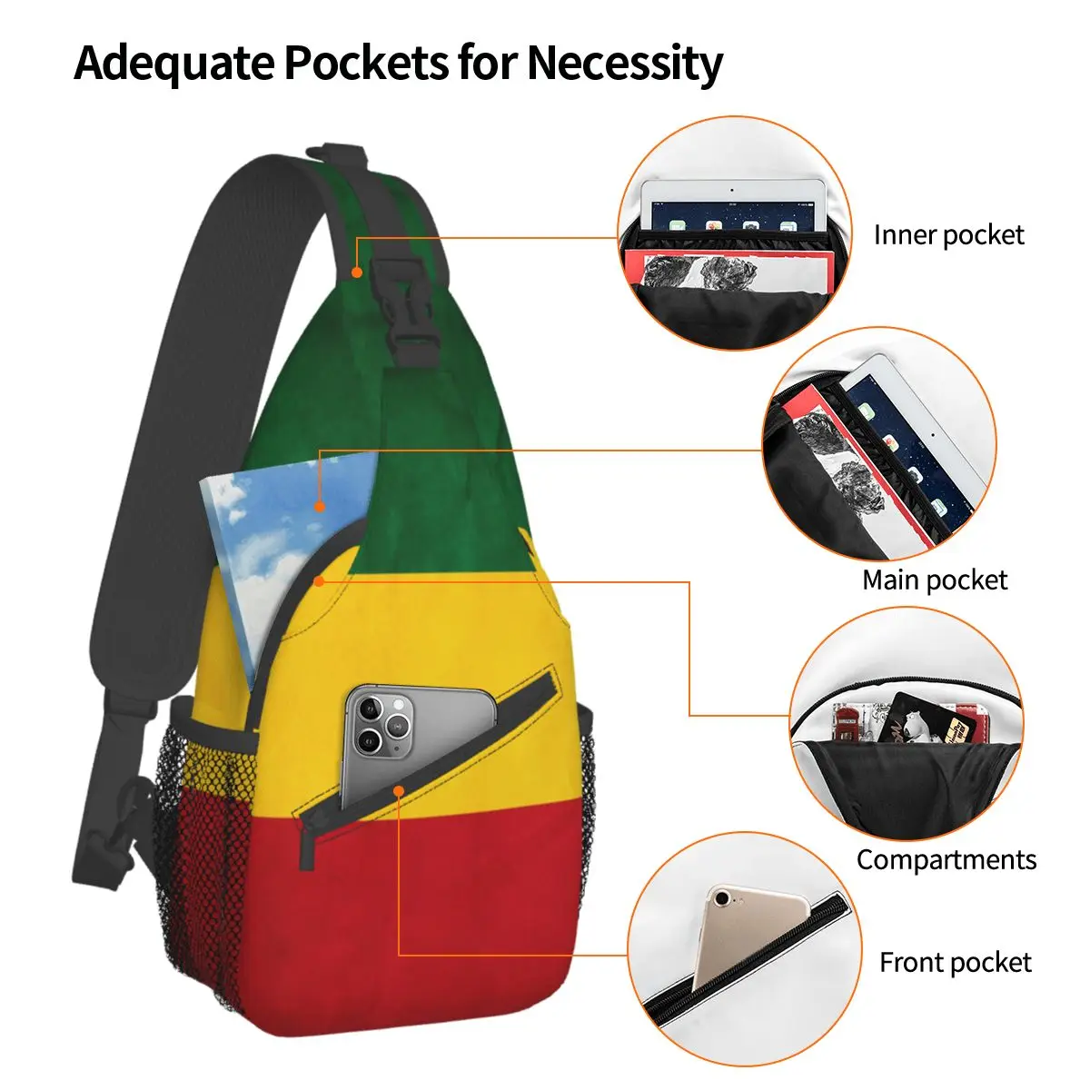 Judah Flag Rasta Small Sling Bags Chest Crossbody Shoulder Backpack Travel Hiking Daypacks Fashion Bookbag