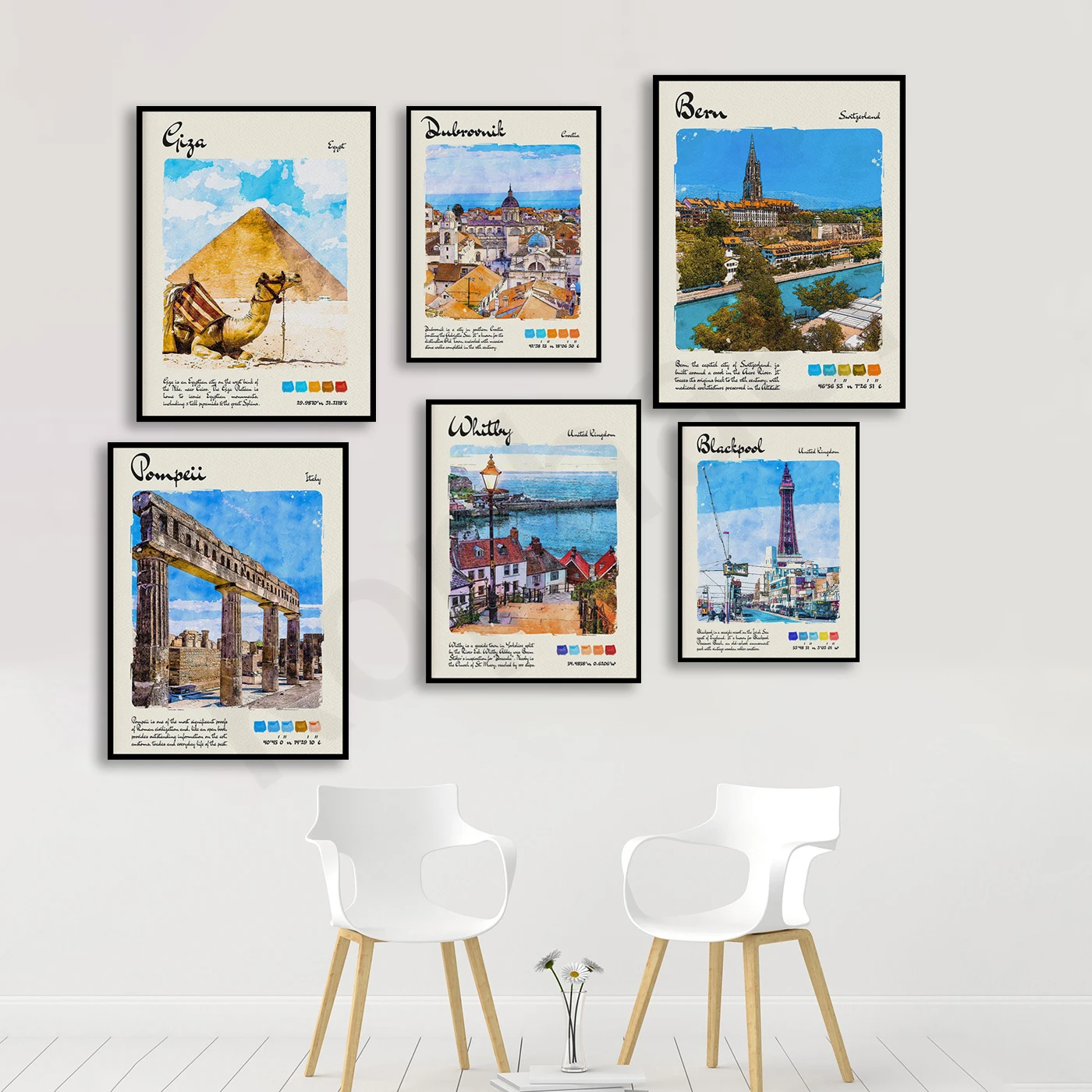 Frankfurt Blackpool Whitby Oxford Norfolk Connemara Pompeii Dubrovnik Bernel Nuremberg Warsaw. City Travel Landscape Poster