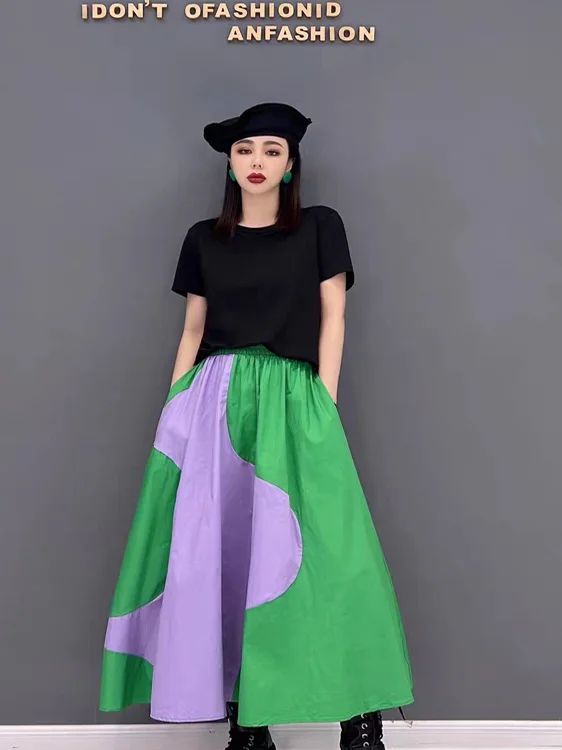 

High Waist Loose Printed Color Blo Summer New Faion een Casual f Skirt Women's Loose Fit High Waist Printed Skirt