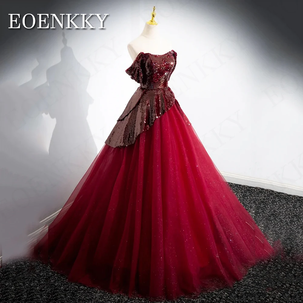 Burgundy A-Line Tulle Prom Dress Elegant Detachable Off Shoulder Sequins Birthday Dresses robe de soirée luxe élégante 2024