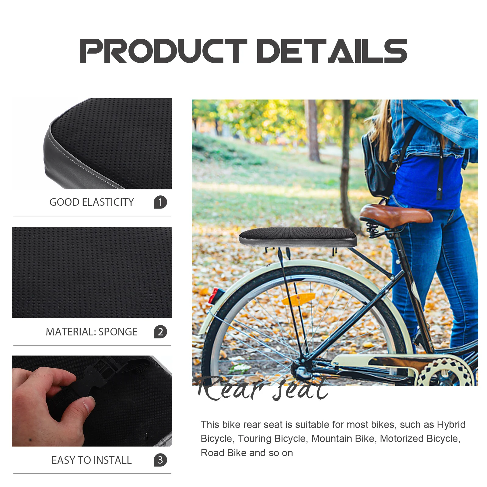 

Rear Saddle For Bike Rack Behind Seat Cover Baby Bike Chair Cycling Safety Seat Cycling Cushion Non-Slip Thick Sponge