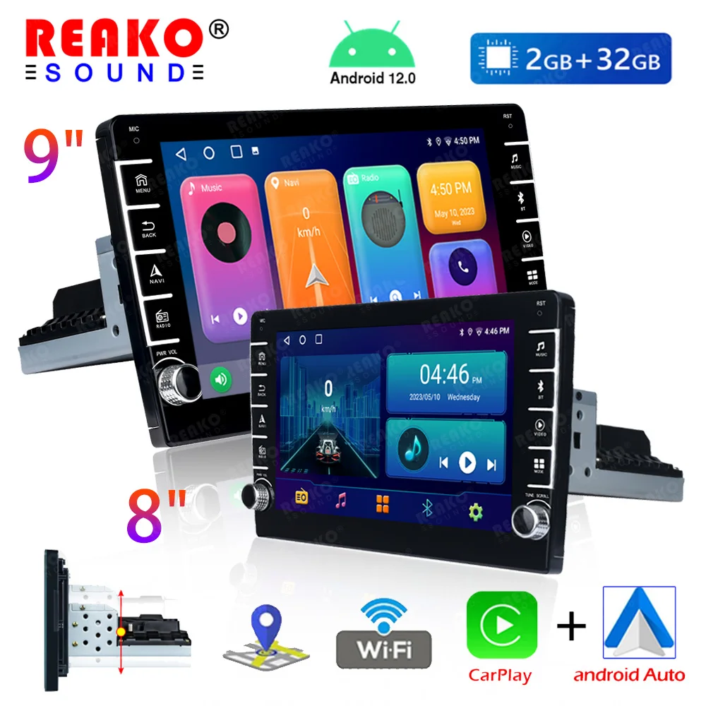 

REAKOSOUND 1Din 8/9'' Car Audio Radio 2+32G Android Car Multimedia Player GPS Navigation BT Car Audio Wifi USB MirrorLink Stereo