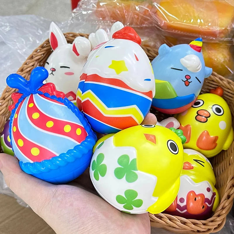 1-6PCS Easter PU Slow Rebound Ornaments Pinch Toy Kawaii Animal Egg Dolls Decompression Pinch Toys Children Birthday Party Gifts