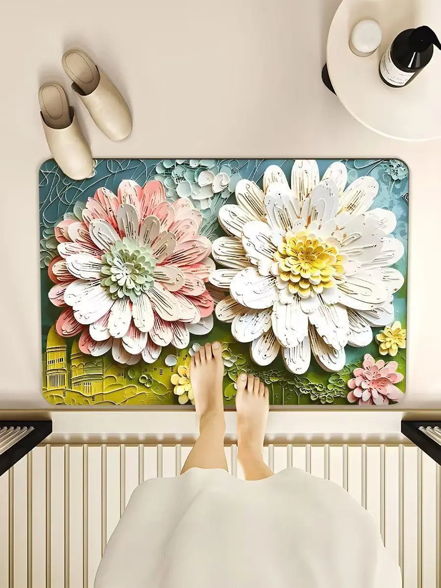 3D Layered Flower Bath Mat Multi Color Petals for Modern Bathroom Entrance