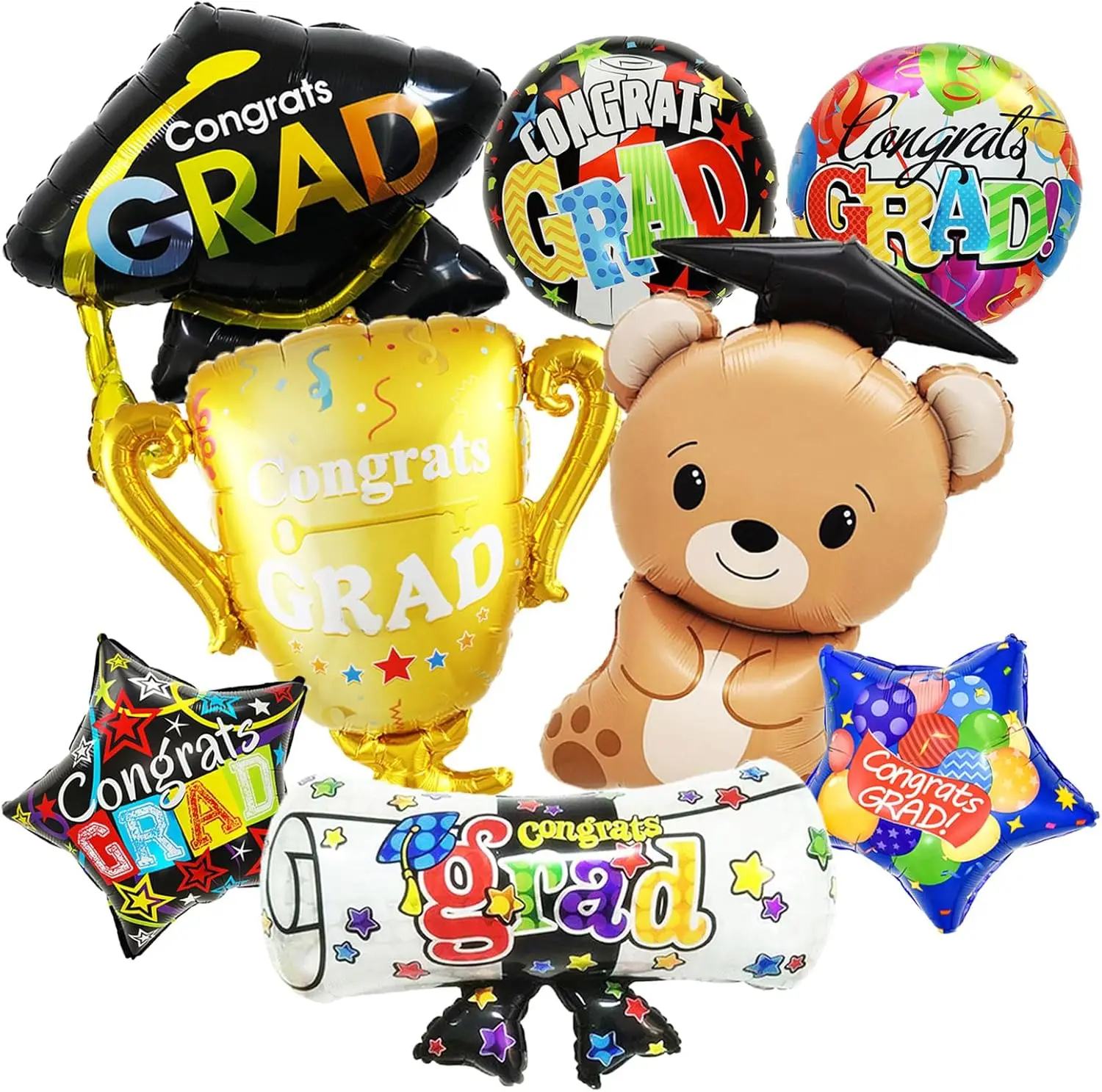 Graduation Balloons Class of 2025 Grad Cap Bear Diploma Trophy Congrats Mylar Balloons 2025 Graduation Party Decoration Supplies