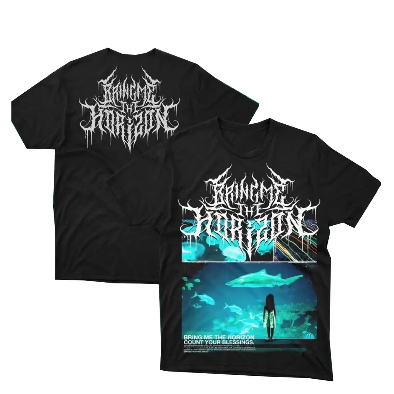 Anime Style Graphic Print T-shirt Bring Me The Horizon Album Poster Tees Harajuku Street Y2K Fashion Loose Casual Oversized Tops
