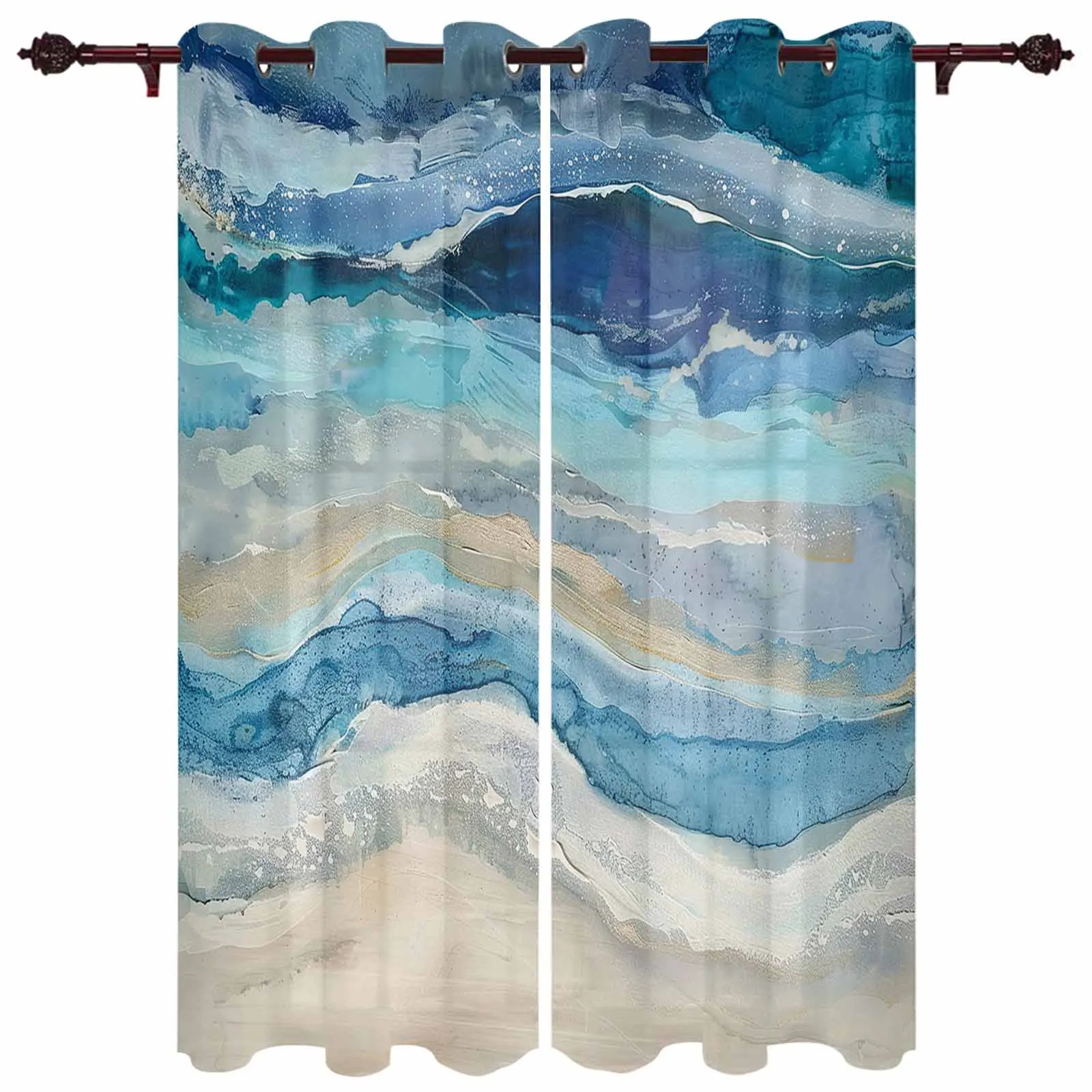 Ocean Waves Beach Gradient Abstract Blue Modern Panels Hall Curtains for Living Room Bedroom Window Curtains Hotel Drapes