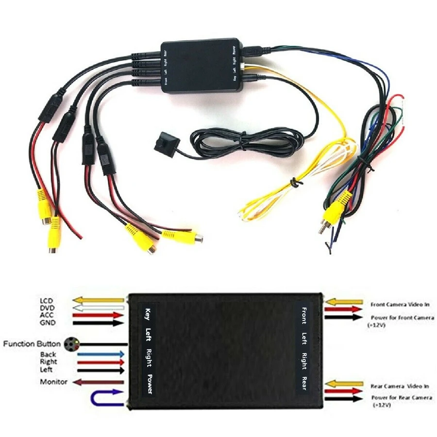 Car Parking system Switch Combiner Channel Converter Box rear camera for Drive System assist Front Rear Left Right View