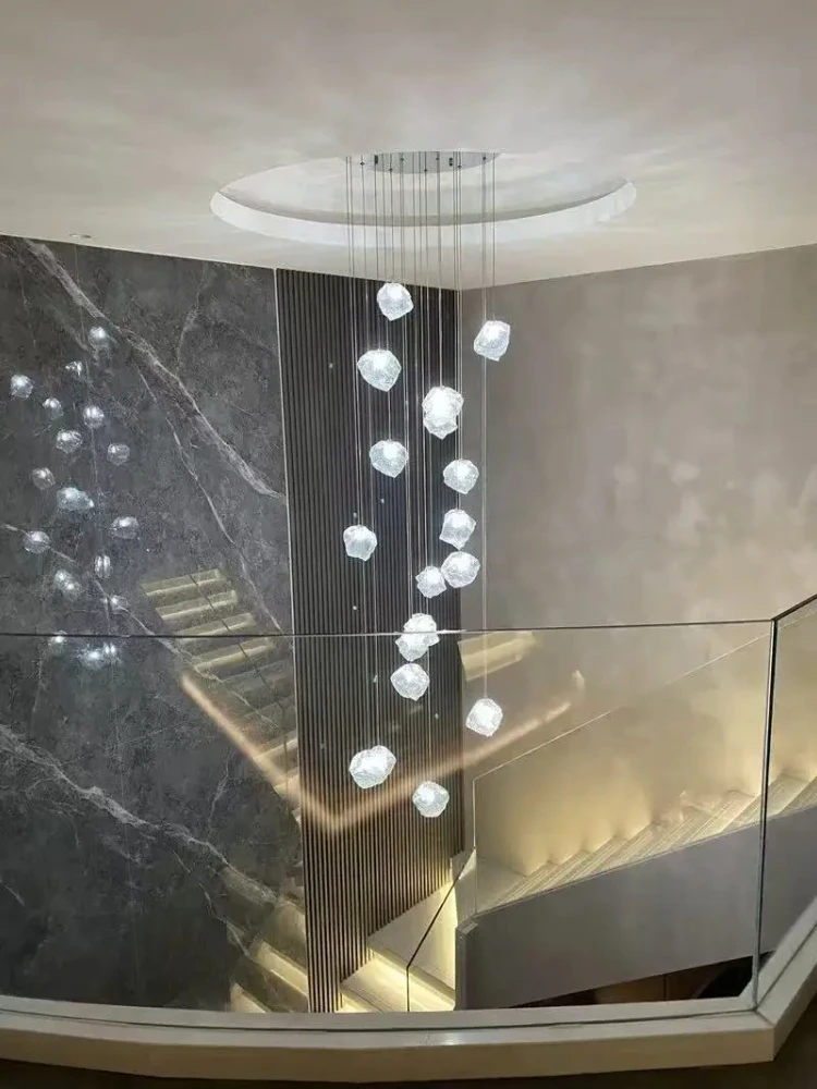 

American style Design Transparent Stone Glass LED chandelier lustre Ceiling for Living room Spiral staircase lighting decoration