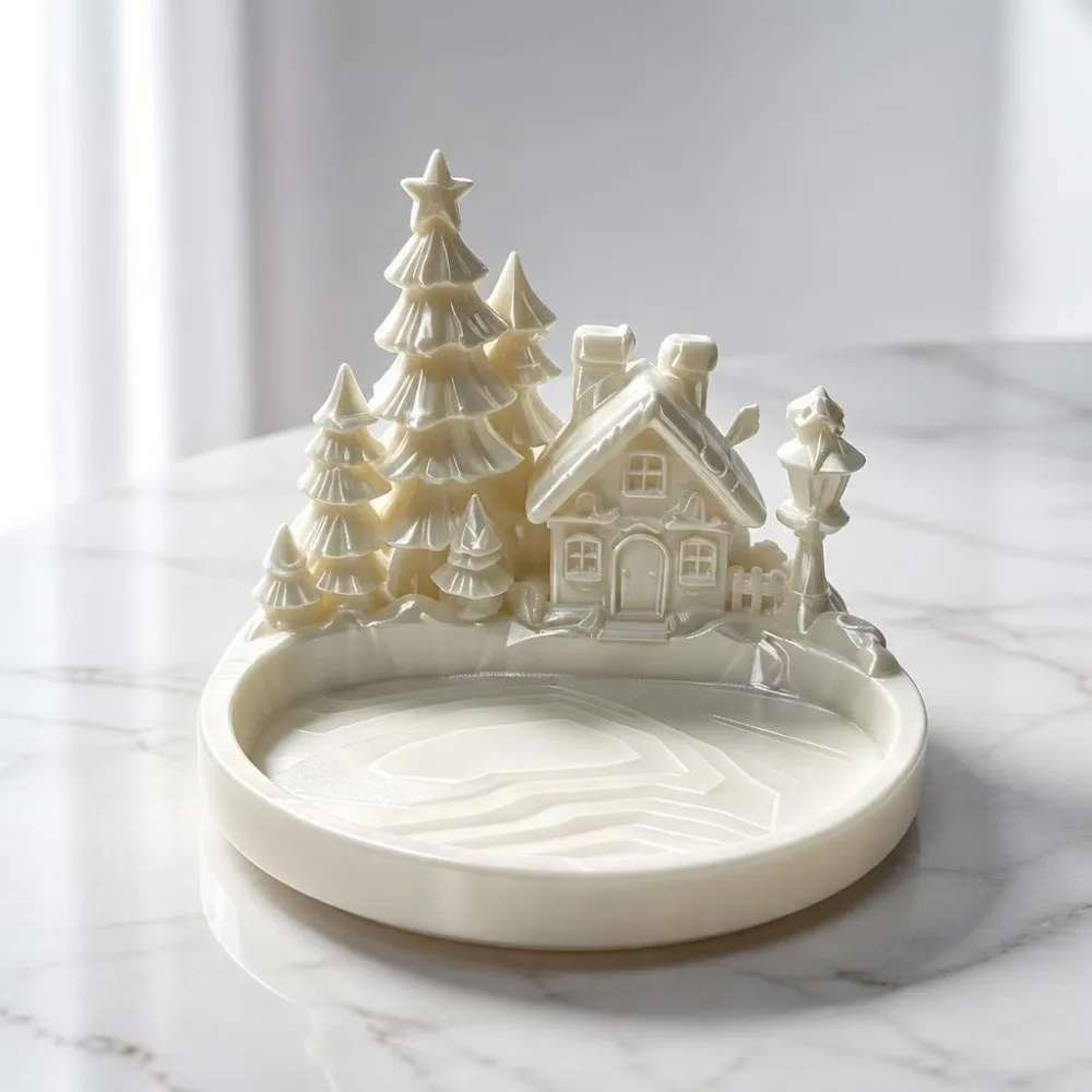 3D Printed Christmas Village Decor Tray Fairy House Cartoon Christmas Tree Jewelry Tray Thick Base Plastic