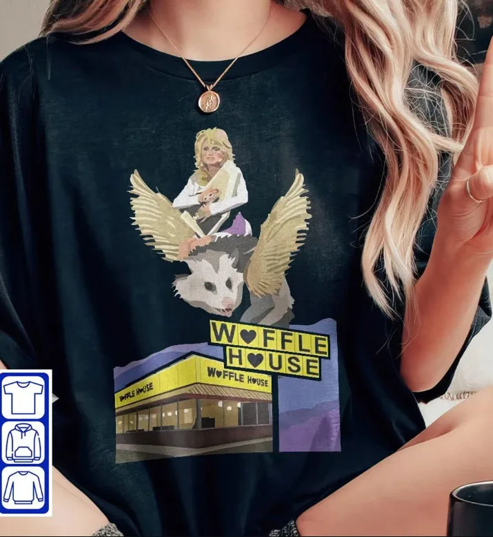 

Dolly Parton Riding A Winged Possum Over Waffle-House T-Shirt Gift For Fans