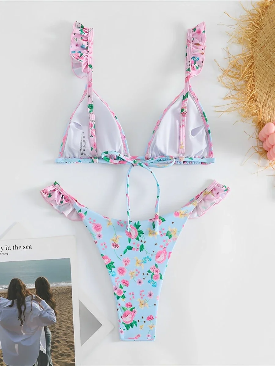 2025 Costume da bagno bikini a triangolo con stringhe posteriori floreali in due pezzi Costumi da bagno donna Bagnanti femminili Costume da bagno Costume da bagno da bagno Beachwear