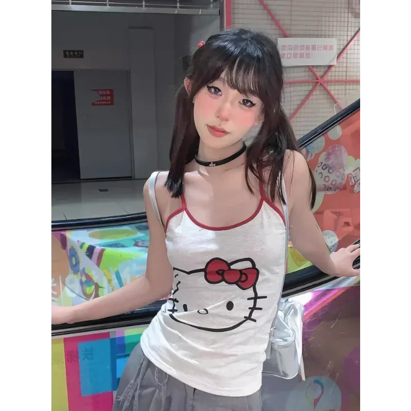 Hello Kitty pajamas new white suspender sleeveless vest women's clothing Sanrio loungewear T-shirt Hello Kitty women's pajamas