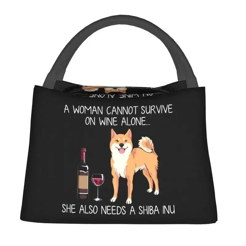 Shiba Inu And Wine Funny Dog Insulated Lunch Bag for Work Office Pet Puppy Lover Resuable Cooler Thermal Bento Box Women