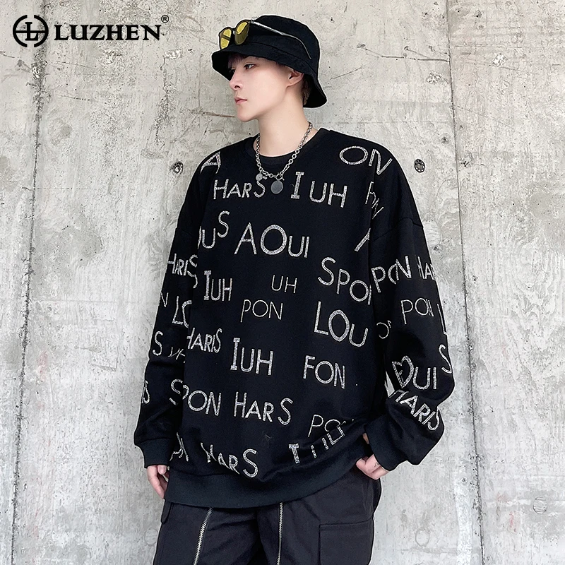 

LUZHEN 2024 Осень Новые толстовки Модные бриллиантовые украшения с длинным рукавом футболки повседневные свободные мужские спортивные хлопковые топы LZ4792