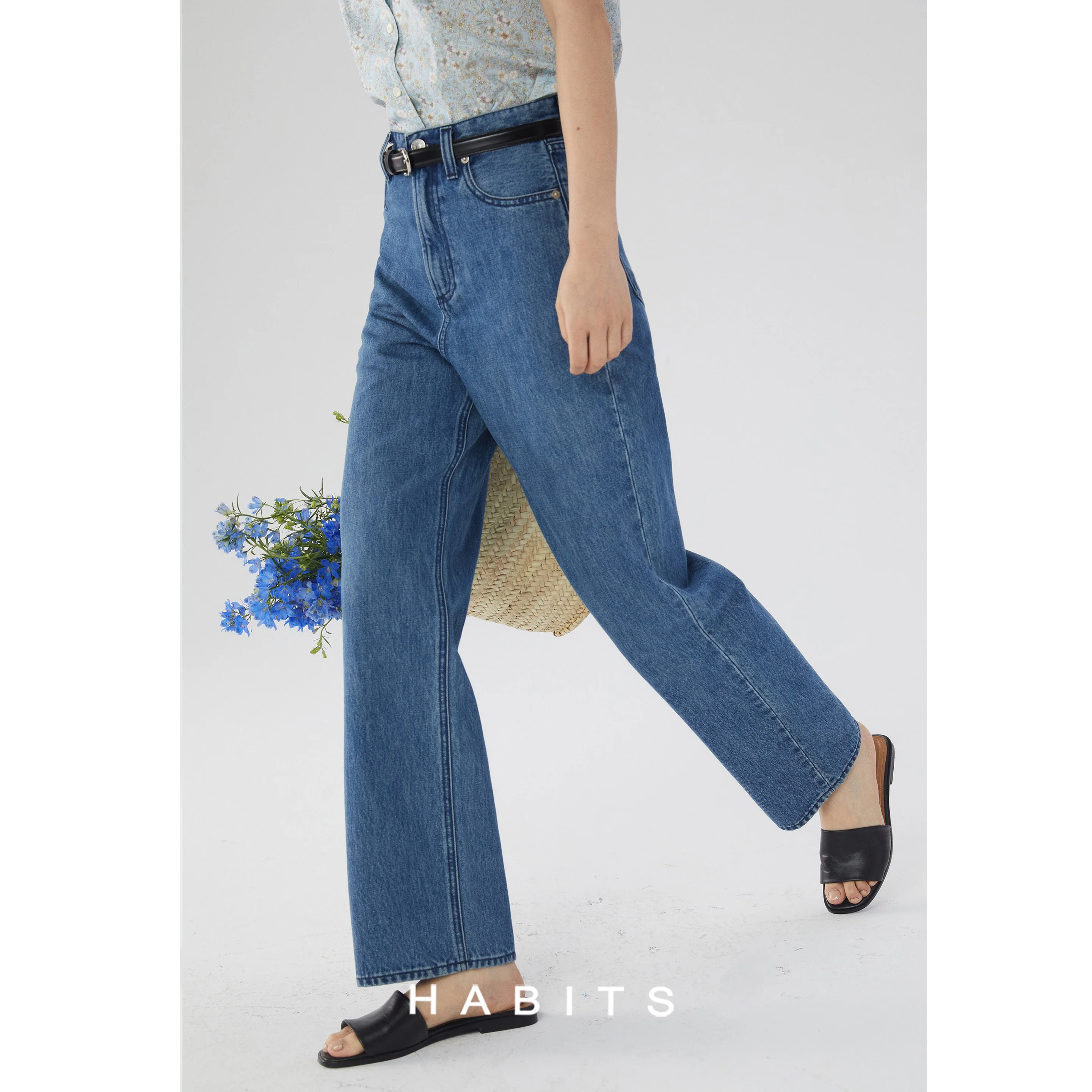 

Джинсы HABITS прямого кроя, светло-голубые, свободные, простой дизайн, летние, женские, из премиального денима, повседневные брюки