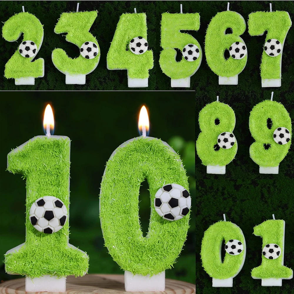 Football Digital 0-9 Birthday Candle - Handmade Sports Theme Cake Decoration for Party