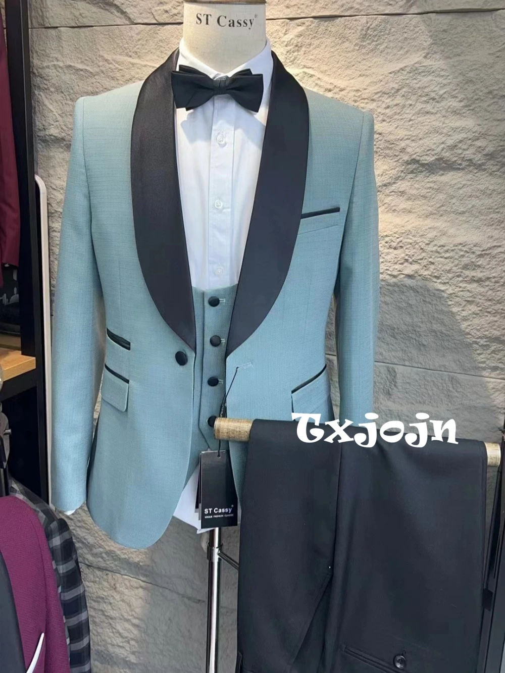 

Sky Blue Single Breasted Men's Suits Wedding Party Prom Wear Handsome Shawl Lapel Slim Fit Suit Set For Daily Office Customized