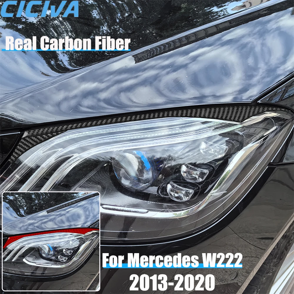 Real Carbon Fiber Car Accessories Headlight Eyebrow Cover Sticker For Mercedes W222 S-Class/Maybach 13 14 15 16 17 18 19 2020