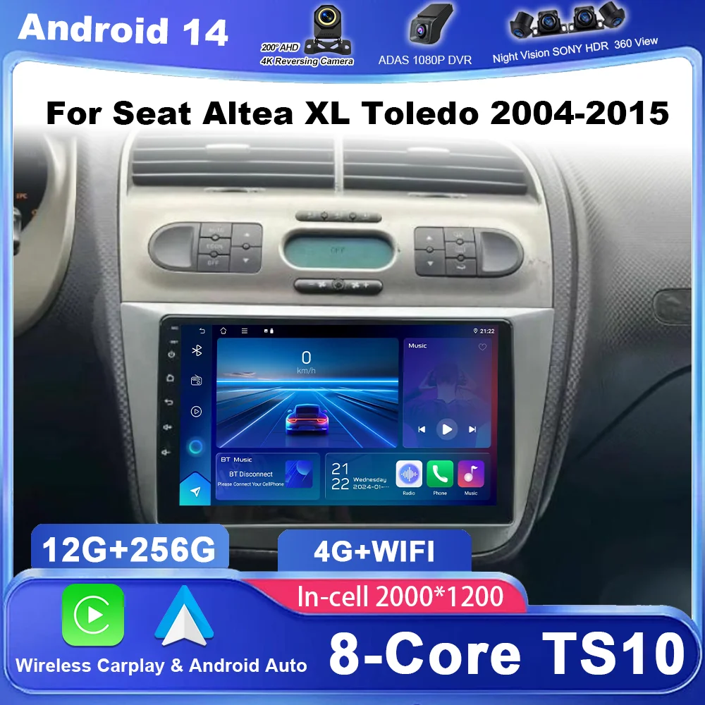 

Car Android 14 Radio For Seat Altea XL Toledo 2004-2015 Auto Stereo Multimedia Player GPS Navigation Carplay QLED Touch Screen