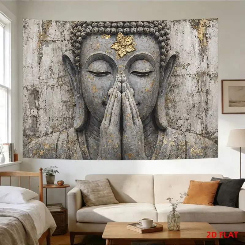 Zen Buddha Wall Tapestry Stone Sculpture Effect Vintage Crack Wall Hanging Yoga Bedroom Oriental Home Decor